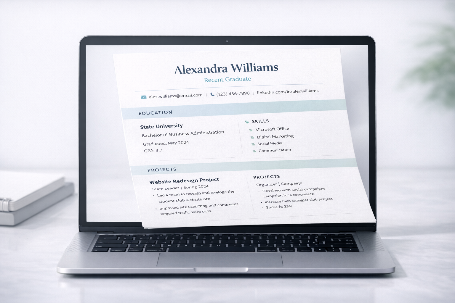 first job resume mockup for beginners